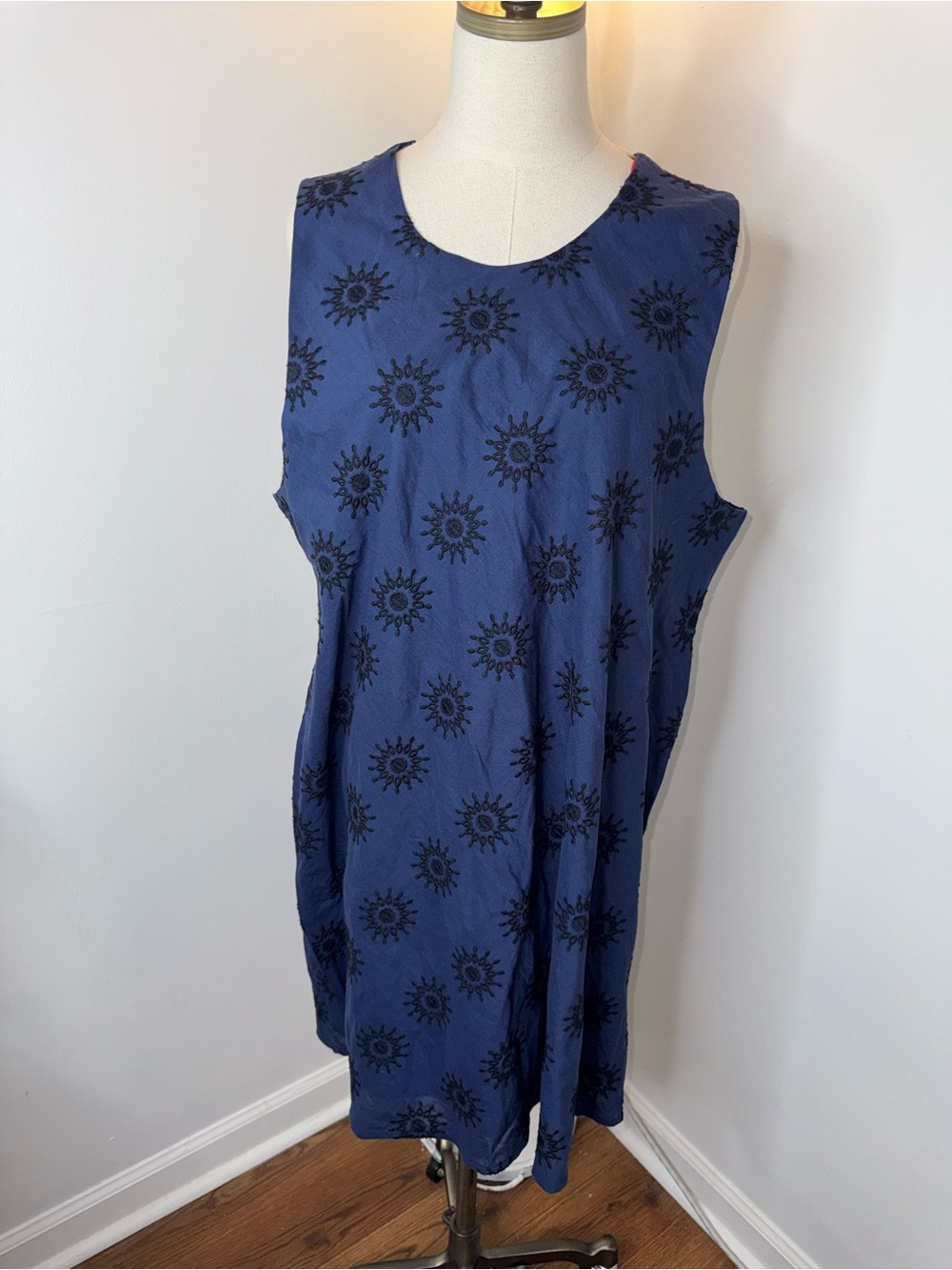 Voyageur by MERSEA Women’s XL Luna Eyelet Navy Blue Sleeveless Shift Mini Dress